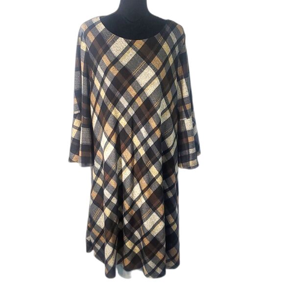 Jessica H Brown Plaid Bell Sleeve Fit & Flare Dress Size 3X - Picture 1 of 6